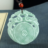 天然翡翠吊坠双面镂空雕刻挂坠-双凤牌（有种水）